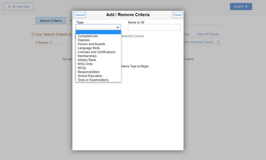 Add/Remove Criteria